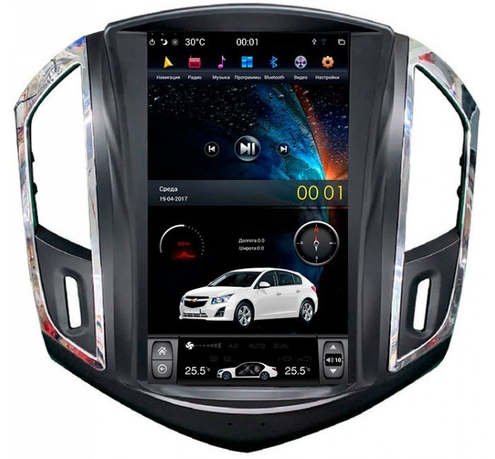 Штатная магнитола для Chevrolet Cruze 2012+ - Carmedia ZF-1271 ("Тесла-Стиль") на Android 9.0, 6-ТУРБО ядер, 4ГБ-64ГБ и встроенным DSP