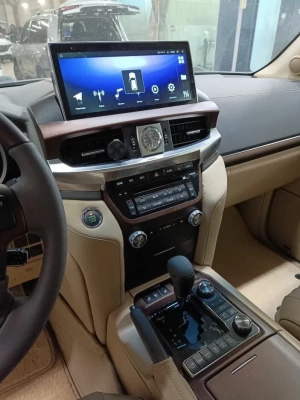 Магнитола c панелью климата и рестайлинг 2016+ панелями для Toyota Land Cruiser 200 2008-2015 - Carmedia DAFT-2769TS монитор 12.3" в стиле "Лексус", Android 10, 6Гб+128Гб, CarPlay, 4G SIM-слот