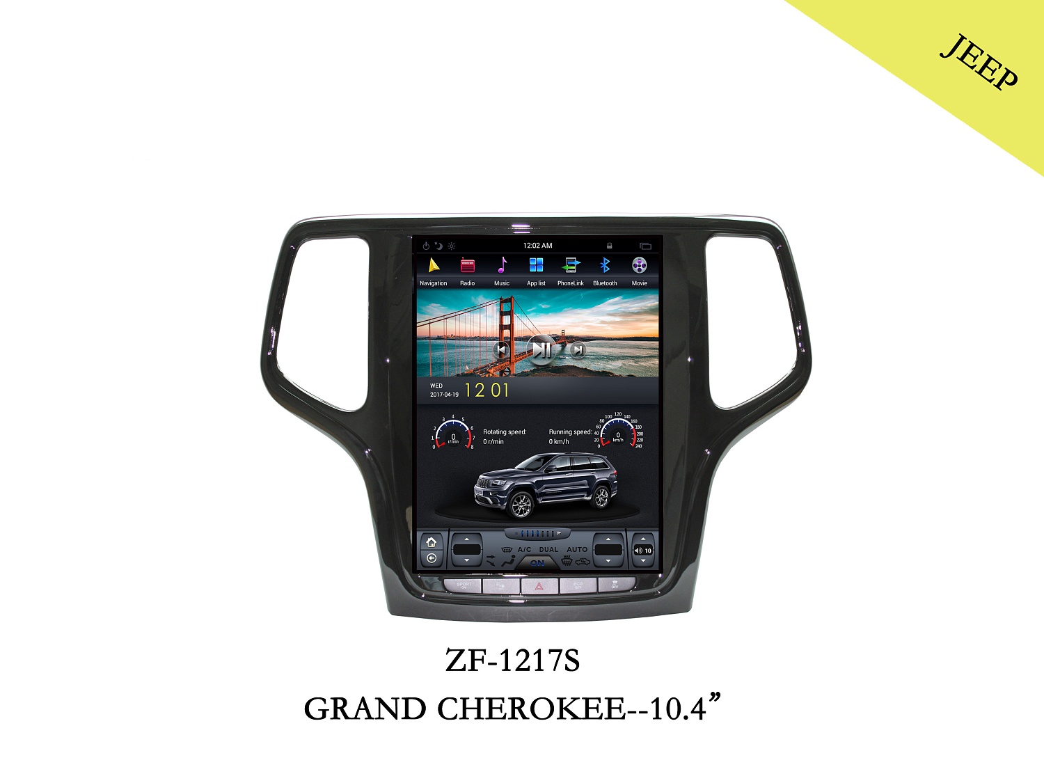 Штатная магнитола для Jeep Grand Cherokee 2013+ - Carmedia ZF-1217B-DSP ("Тесла-Стиль") на Android 9.0, 6-ТУРБО ядер, 4ГБ-64ГБ и встроенным DSP