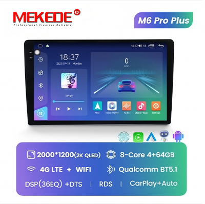 Магнитола универсальная без рамки (экран 9,5 и 10,3") - Mekede M6 Pro Plus - Qled 2K, Android 12, ТОП процессор, 4/64, CarPlay, 4G/LTE-SIM